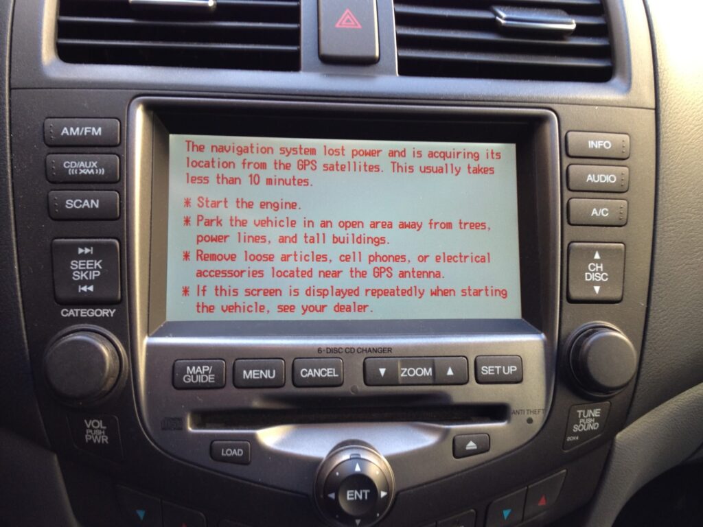 Display procedure to reset GPS navigation in a 2006 Honda Accord EX sedan