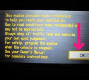 Normal Honda Accord EX navigation system start up with OK button shown